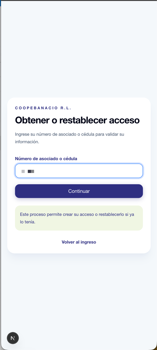 Formulario para ingresar número de cédula y botón continuar