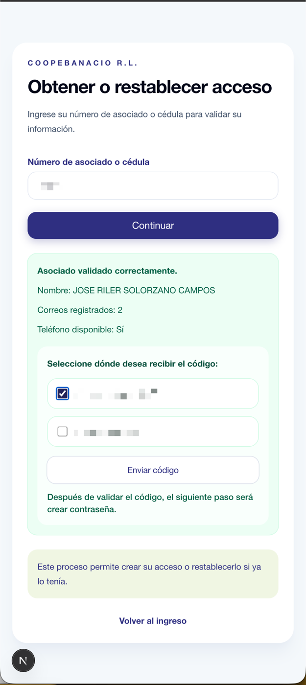 Lista de correos registrados para envío del token