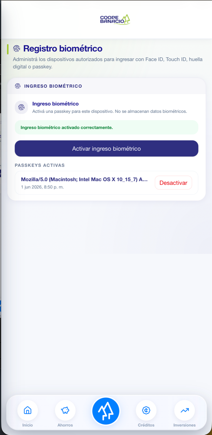 Confirmación de registro biométrico en el dispositivo
